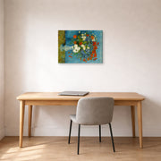 Gallery-wrapped canvas print of Vincent van Gogh's Vase with Cornflowers and Poppies displayed on a wall in a home office