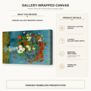 Vincent van Gogh - Vase with Cornflowers and Poppies gallery wrap canvas construction and hanging details infographic