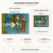 Vincent van Gogh - Vase with Cornflowers and Poppies poster print size comparison and framing display infographic