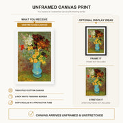 Vincent van Gogh - Vase with Daisies and Anemones canvas print size comparison and framing display infographic