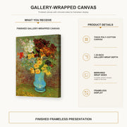 Vincent van Gogh - Vase with Daisies and Anemones gallery wrap canvas construction and hanging details infographic