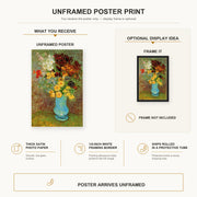 Vincent van Gogh - Vase with Daisies and Anemones poster print size comparison and framing display infographic