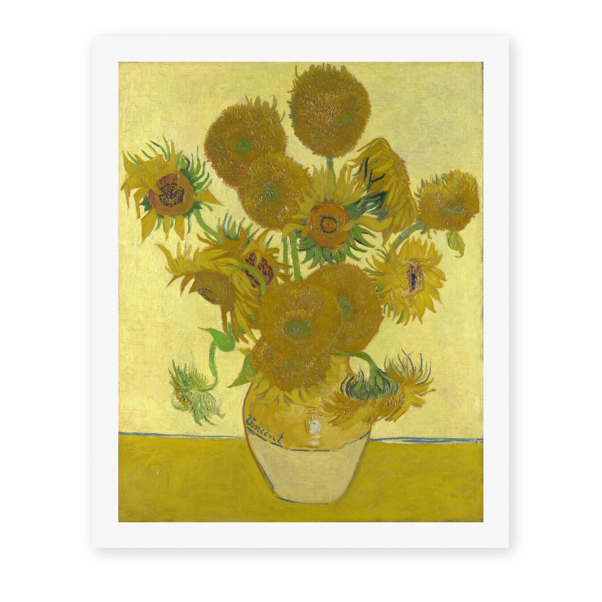 Vincent van Gogh's 'Vase with Fifteen Sunflowers' painting reproduced as a rolled canvas print