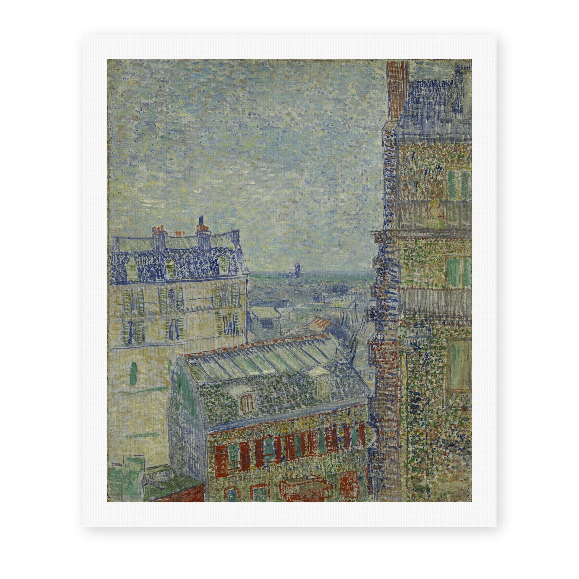 Vincent van Gogh's 'View from Theo's Apartment' painting reproduced as a rolled canvas print
