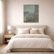 Gallery-wrapped canvas print of Vincent van Gogh's View from Theo's Apartment displayed on a wall in a bedroom