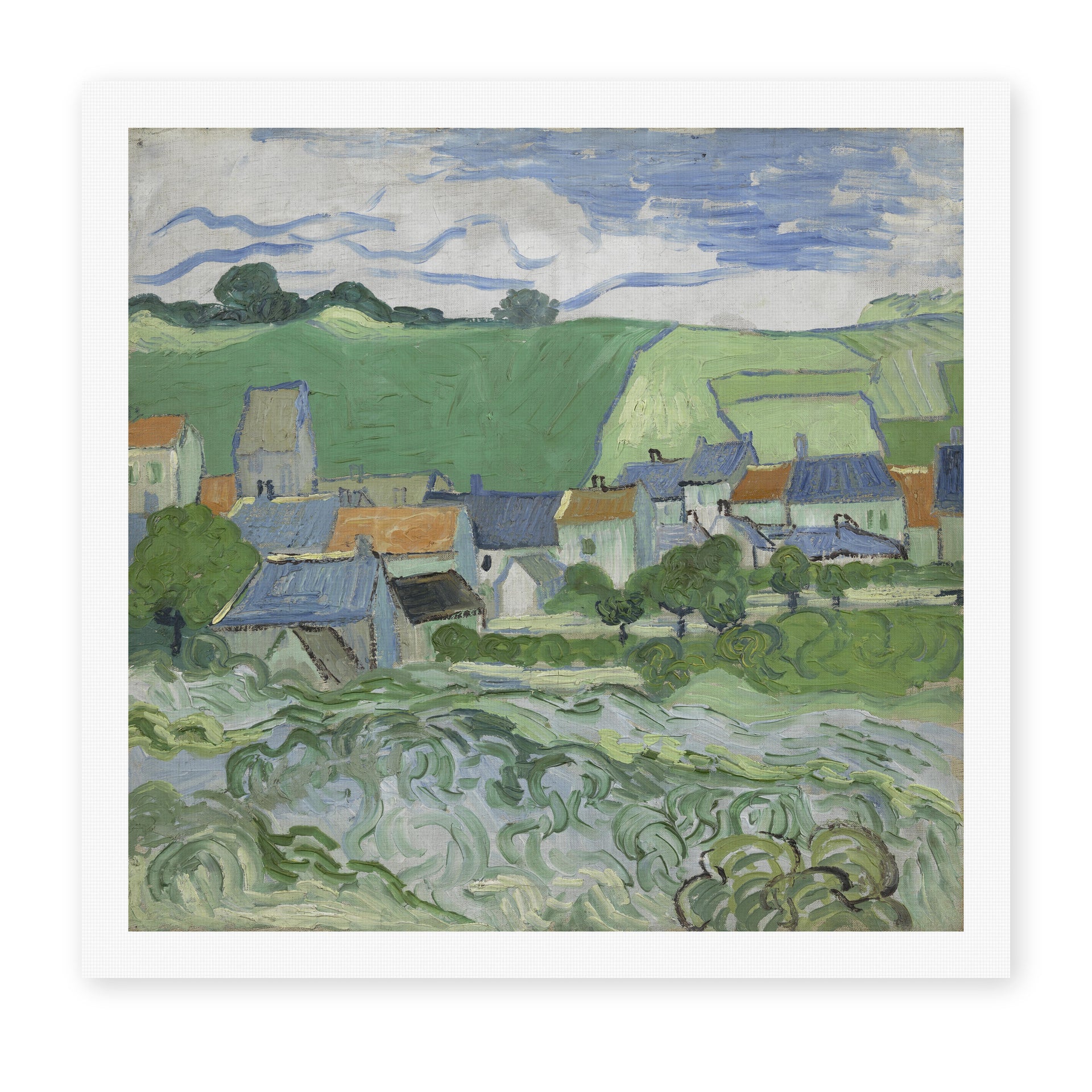 Vincent van Gogh's 'View of Auvers' painting reproduced as a rolled canvas print