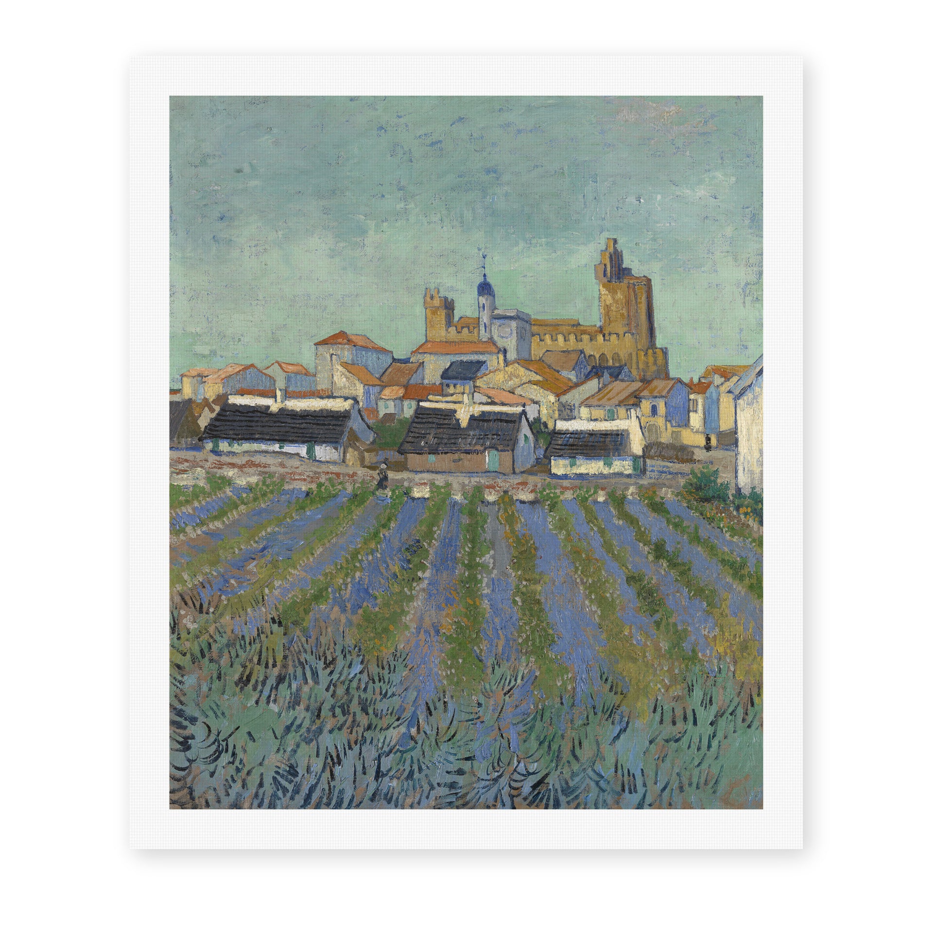 Vincent van Gogh's 'View of Saintes Maries De La Mer' painting reproduced as a rolled canvas print