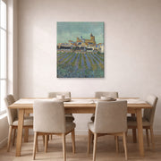 Gallery-wrapped canvas print of Vincent van Gogh's View of Saintes Maries De La Mer displayed on a wall in a dining room