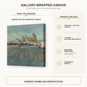 Vincent van Gogh - View of Saintes Maries De La Mer gallery wrap canvas construction and hanging details infographic