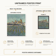 Vincent van Gogh - View of Saintes Maries De La Mer poster print size comparison and framing display infographic