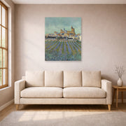 Unframed poster print of Vincent van Gogh's View of Saintes Maries De La Mer displayed on a wall in a living room