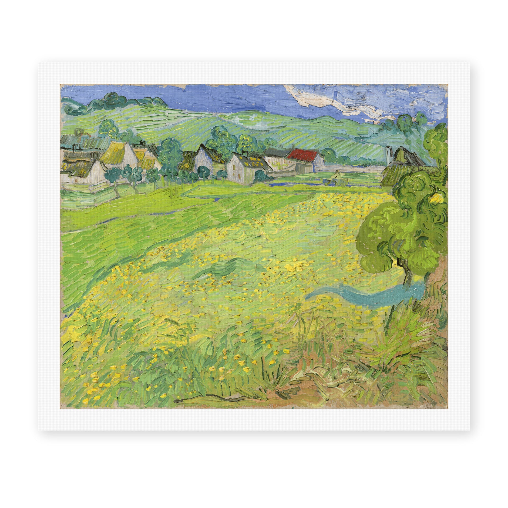 Vincent van Gogh's 'View of Vessenots Near Auvers' painting reproduced as a rolled canvas print