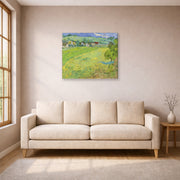 Gallery-wrapped canvas print of Vincent van Gogh's View of Vessenots Near Auvers displayed on a wall in a living room