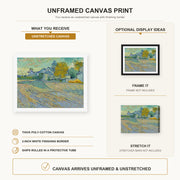 Vincent van Gogh - View of the Asylum and Chapel at Saint Remy canvas print size comparison and framing display infographic
