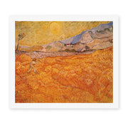 Vincent van Gogh's 'Wheat Fields with Reaper at Sunrise' painting reproduced as a rolled canvas print