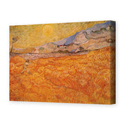 Vincent van Gogh's 'Wheat Fields with Reaper at Sunrise' painting reproduced as a gallery-wrapped canvas print