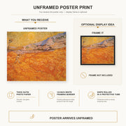 Vincent van Gogh - Wheat Fields with Reaper at Sunrise poster print size comparison and framing display infographic