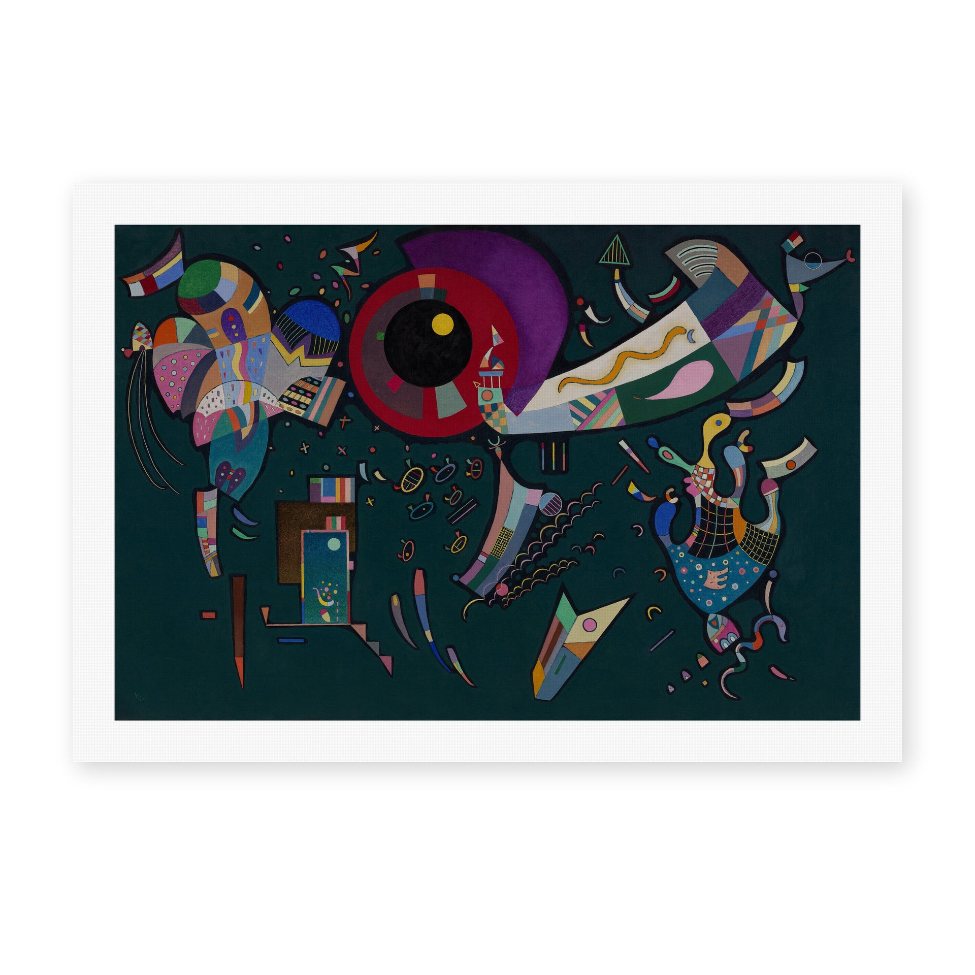 Wassily Kandinsky's 'Around the Circle' painting reproduced as a rolled canvas print