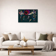 Unframed poster print of Wassily Kandinsky's Around the Circle displayed on a wall in a living room