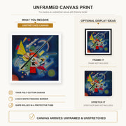 Wassily Kandinsky - Blue Painting canvas print size comparison and framing display infographic