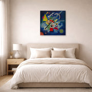 Gallery-wrapped canvas print of Wassily Kandinsky's Blue Painting displayed on a wall in a bedroom