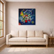 Gallery-wrapped canvas print of Wassily Kandinsky's Blue Painting displayed on a wall in a living room