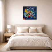 Unframed poster print of Wassily Kandinsky's Blue Painting displayed on a wall in a bedroom