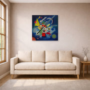 Unframed poster print of Wassily Kandinsky's Blue Painting displayed on a wall in a living room