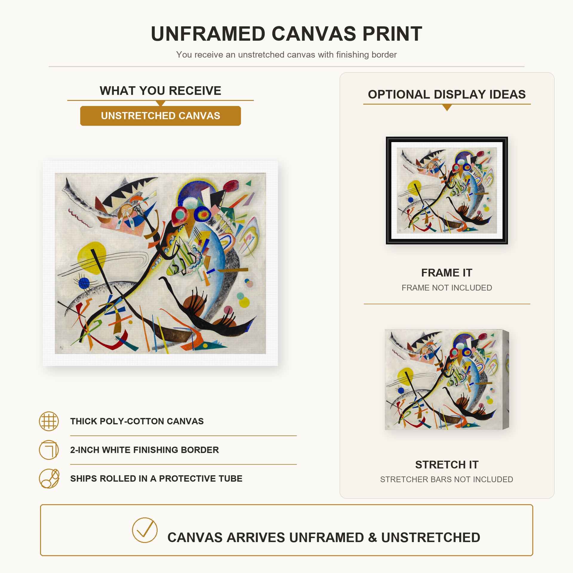 Wassily Kandinsky - Blue Segment canvas print size comparison and framing display infographic