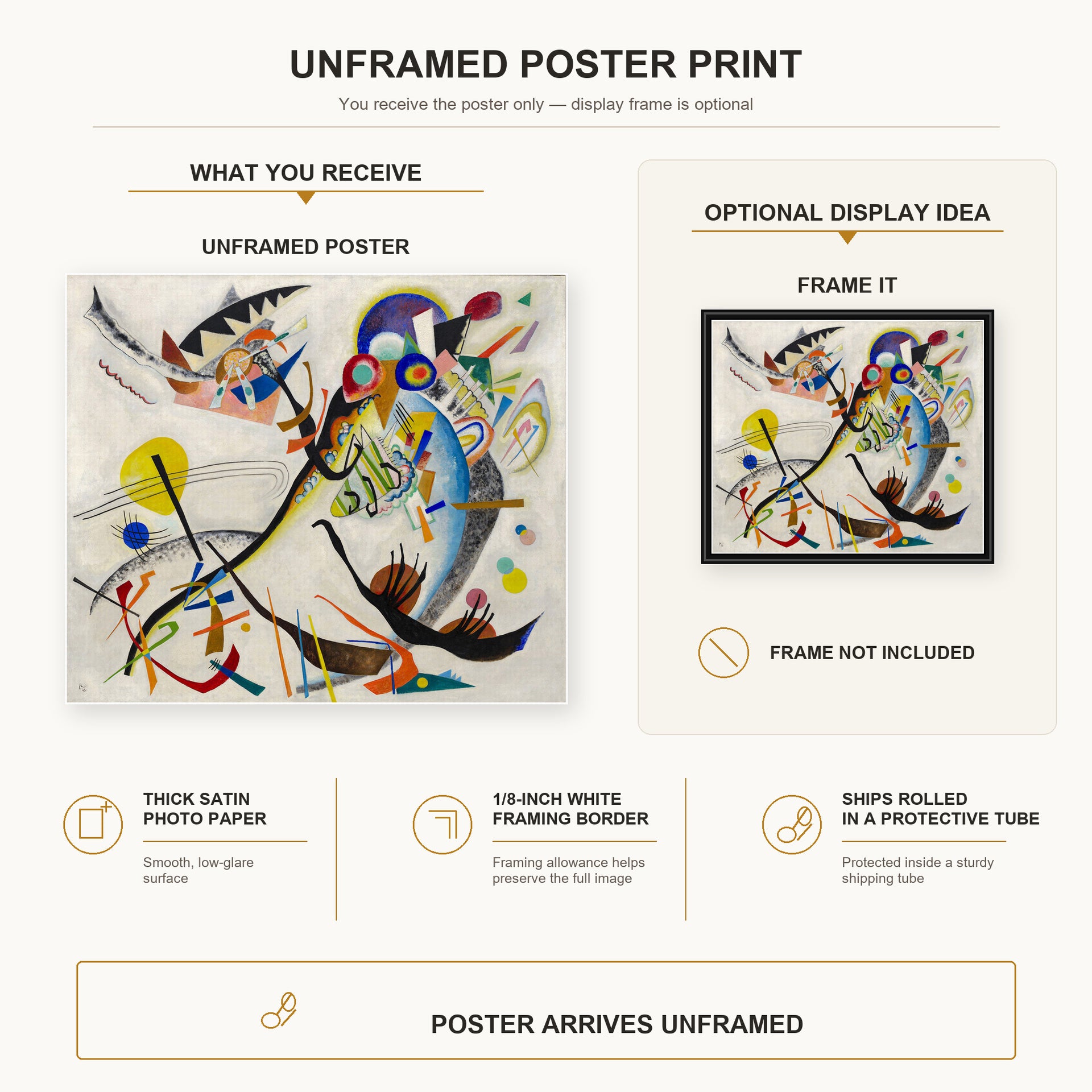 Wassily Kandinsky - Blue Segment poster print size comparison and framing display infographic
