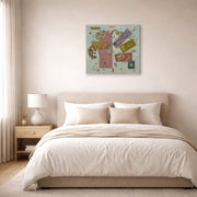 Gallery-wrapped canvas print of Wassily Kandinsky's Blue World displayed on a wall in a bedroom