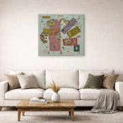 Gallery-wrapped canvas print of Wassily Kandinsky's Blue World displayed on a wall in a living room