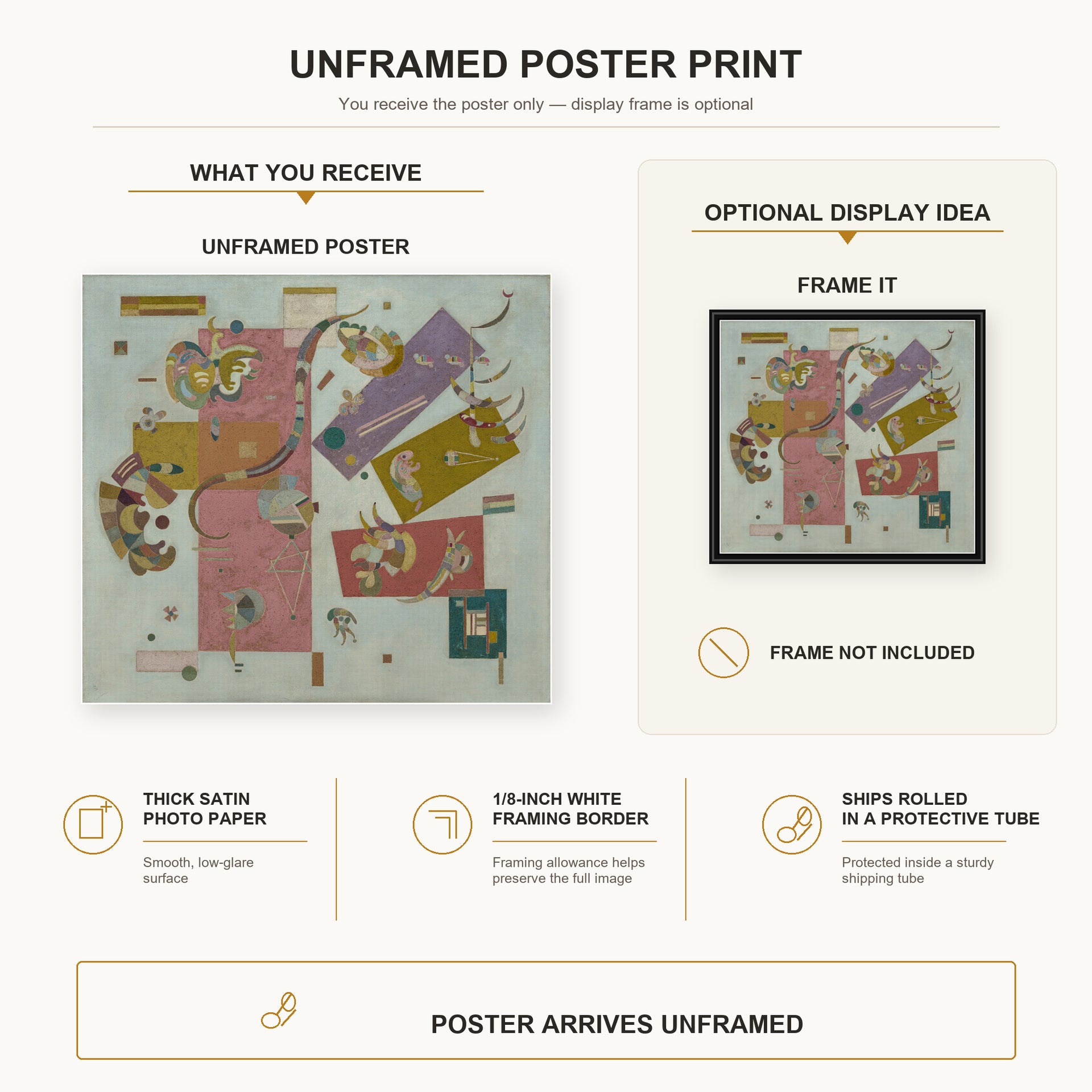 Wassily Kandinsky - Blue World poster print size comparison and framing display infographic