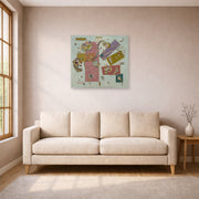 Unframed poster print of Wassily Kandinsky's Blue World displayed on a wall in a living room