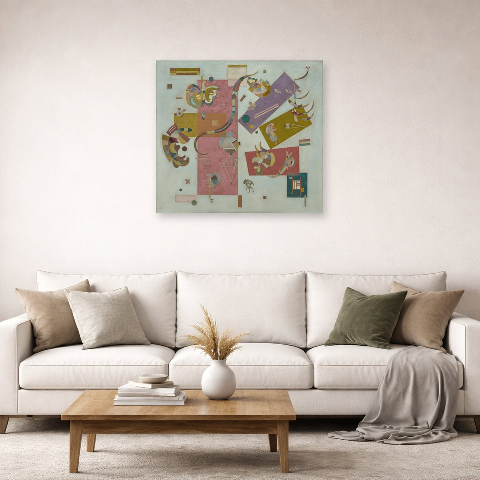 Unframed poster print of Wassily Kandinsky's Blue World displayed on a wall in a living room