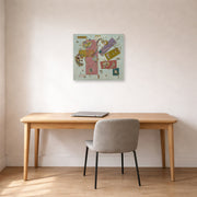 Unframed poster print of Wassily Kandinsky's Blue World displayed on a wall in an office