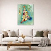 Gallery-wrapped canvas print of Wassily Kandinsky's Bunt Im Dreieck (Bigarrure Dans Le Triangle) displayed on a wall in a living room
