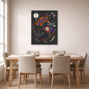 Gallery-wrapped canvas print of Wassily Kandinsky's Comets displayed on a wall in a dining room