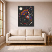 Gallery-wrapped canvas print of Wassily Kandinsky's Comets displayed on a wall in a living room