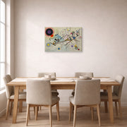 Gallery-wrapped canvas print of Wassily Kandinsky's Composition VIII displayed on a wall in a dining room