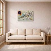 Gallery-wrapped canvas print of Wassily Kandinsky's Composition VIII displayed on a wall in a living room