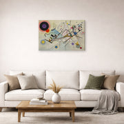 Gallery-wrapped canvas print of Wassily Kandinsky's Composition VIII displayed on a wall in a living room