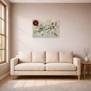 Unframed poster print of Wassily Kandinsky's Composition VIII displayed on a wall in a living room