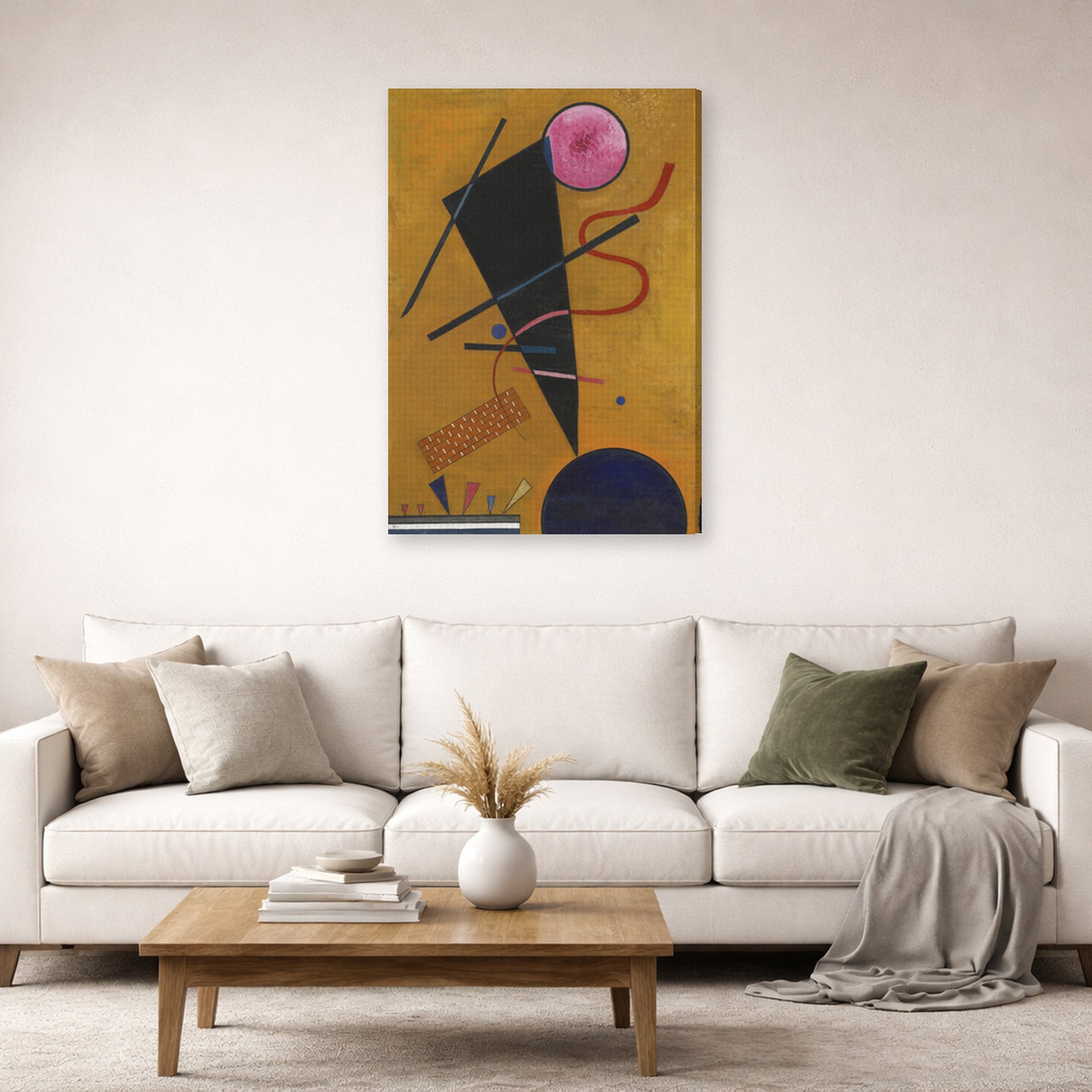 Gallery-wrapped canvas print of Wassily Kandinsky's Contact displayed on a wall in a living room