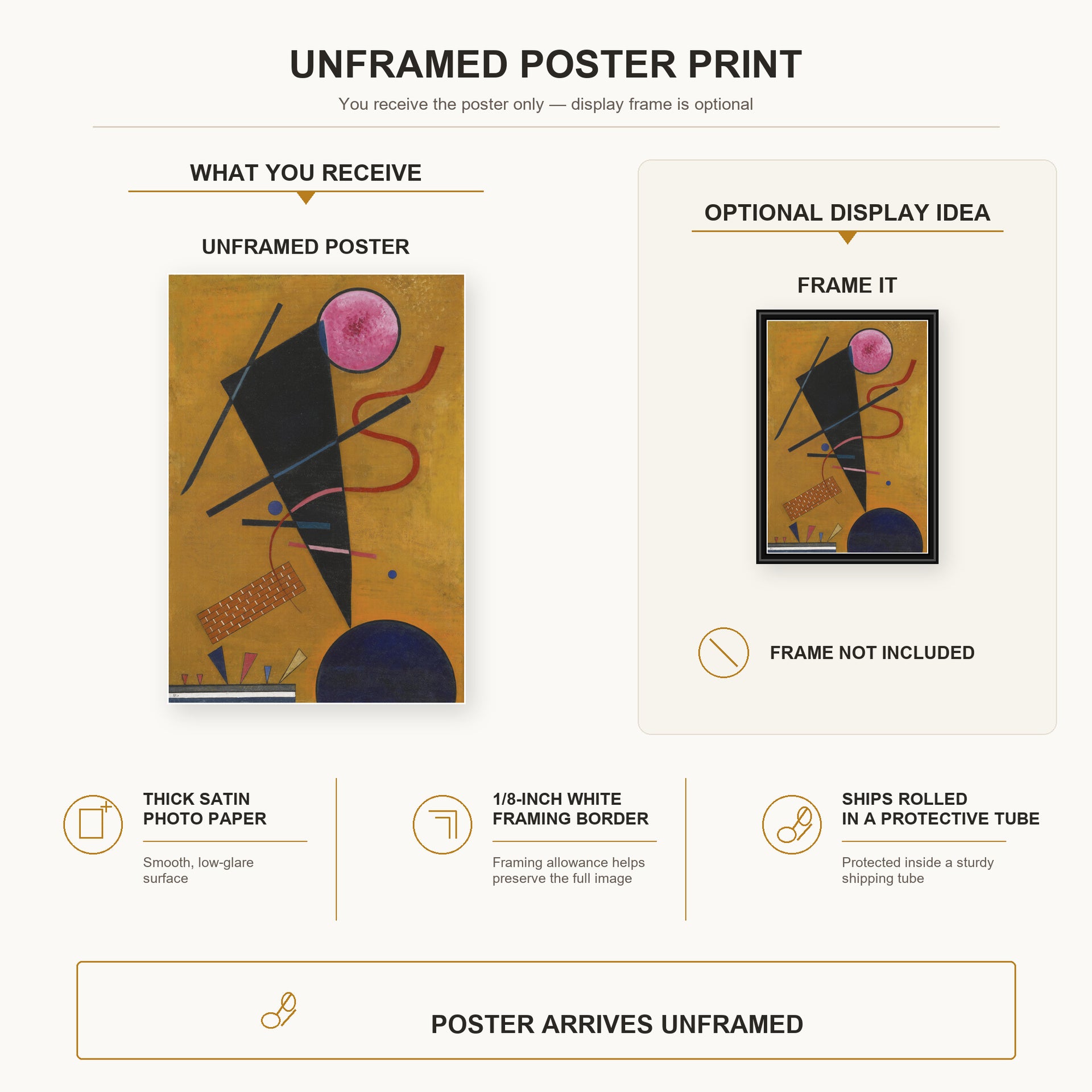 Wassily Kandinsky - Contact poster print size comparison and framing display infographic