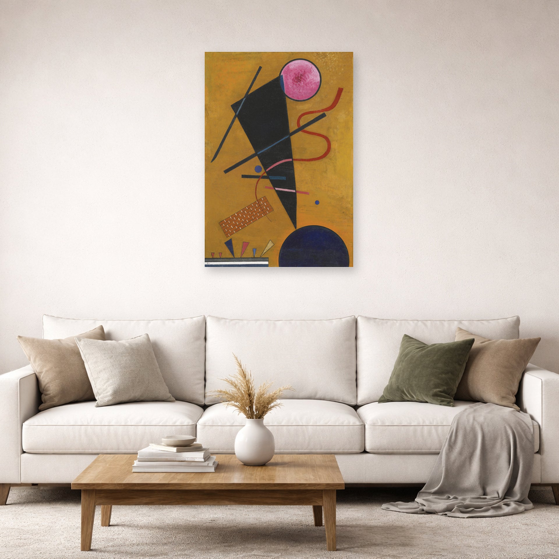 Unframed poster print of Wassily Kandinsky's Contact displayed on a wall in a living room