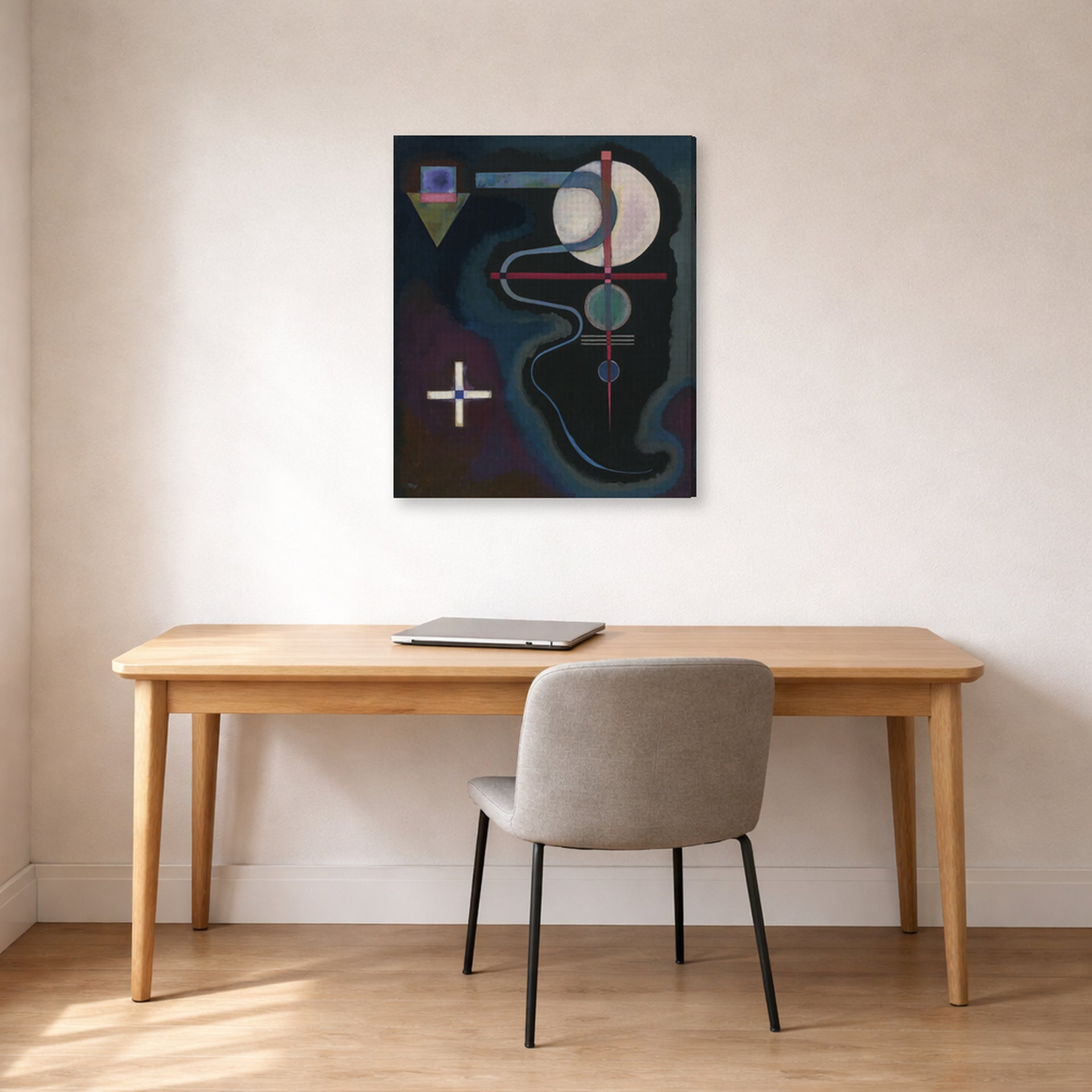 Gallery-wrapped canvas print of Wassily Kandinsky's Cool Energy displayed on a wall in an office