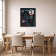 Unframed poster print of Wassily Kandinsky's Cool Energy displayed on a wall in a dining room