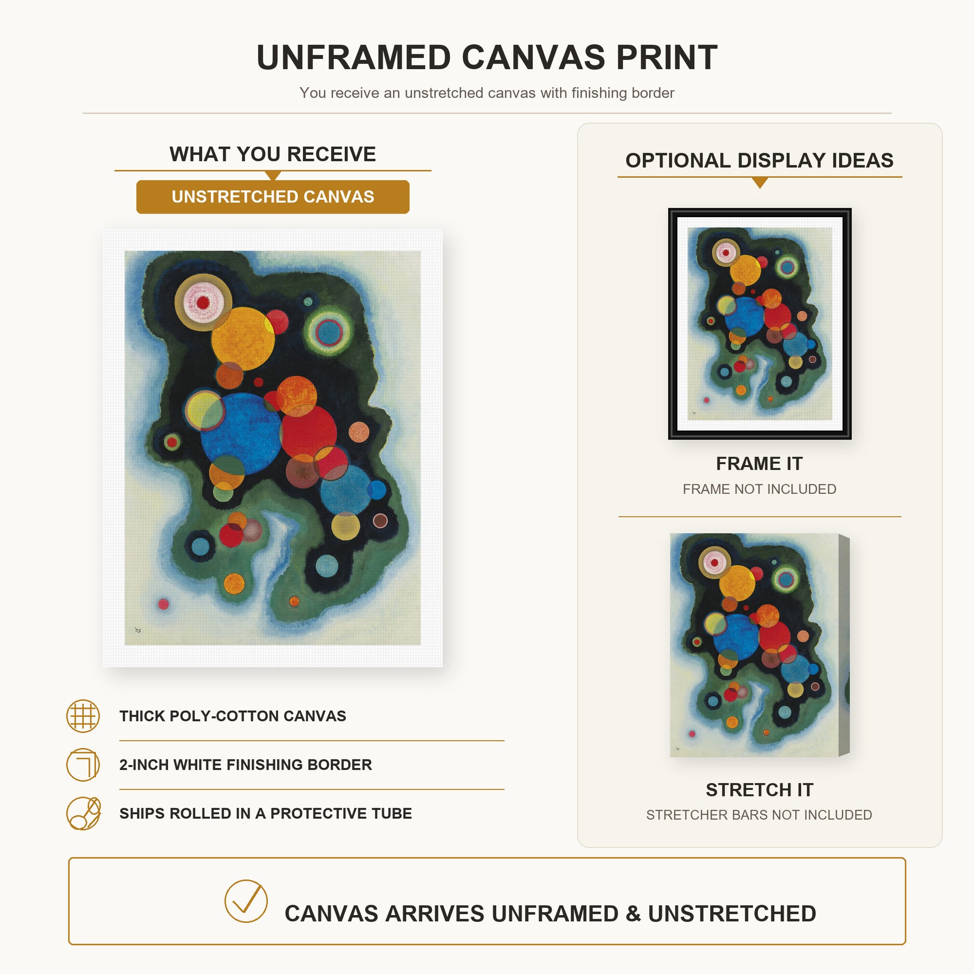 Wassily Kandinsky - Deepened Impulse canvas print size comparison and framing display infographic