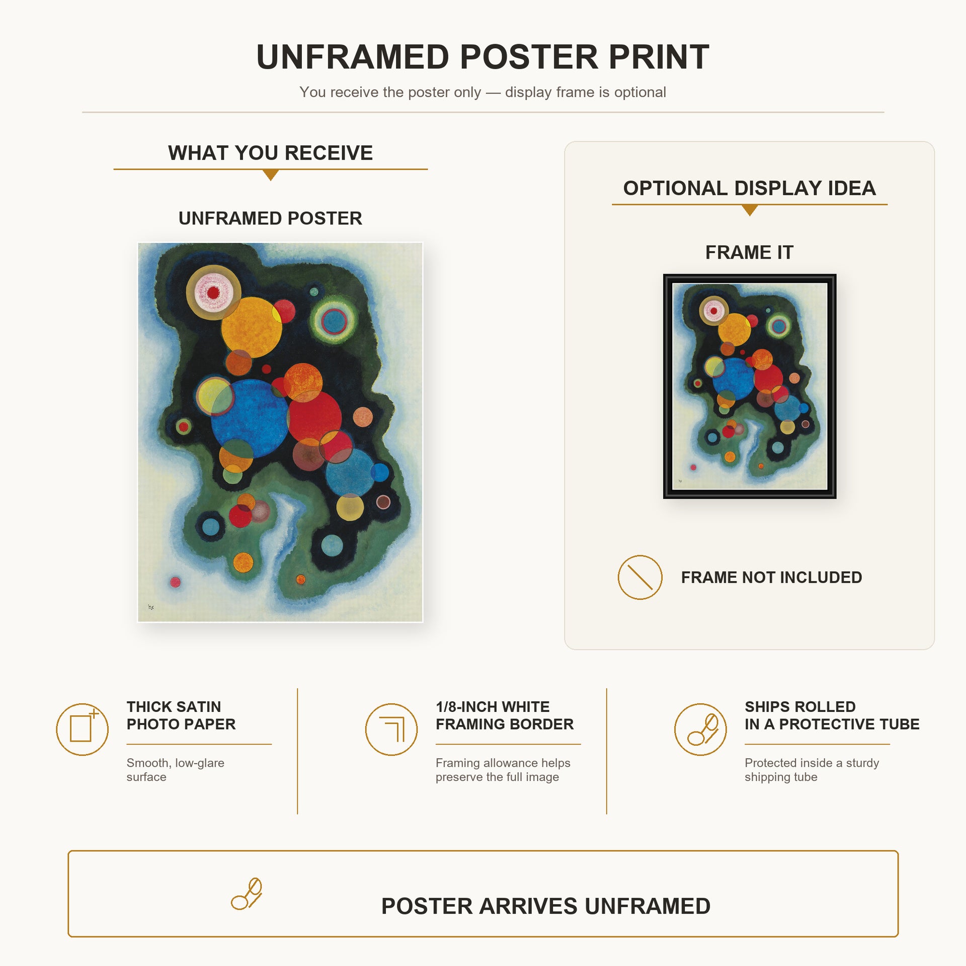 Wassily Kandinsky - Deepened Impulse poster print size comparison and framing display infographic